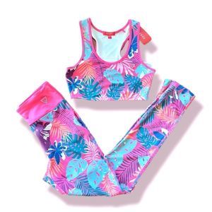 2 Piece GUESS BRA AND TIGHTS LEGGINGS  SET SMALL PINK FLORAL ABBEY HANNAH ACTIVE